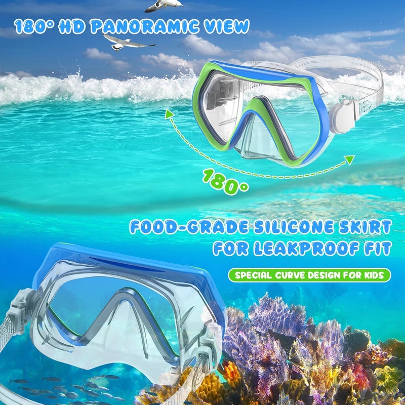For Shine Snorkeling Gear for Kids, Kid Mask Fins Dry Top Snorkel Set, Youth Boys Girls Junior Age 6-14 Swimming Diving Swim Fins, Tempered Glass Panoramic View Travel Packages - Image 3